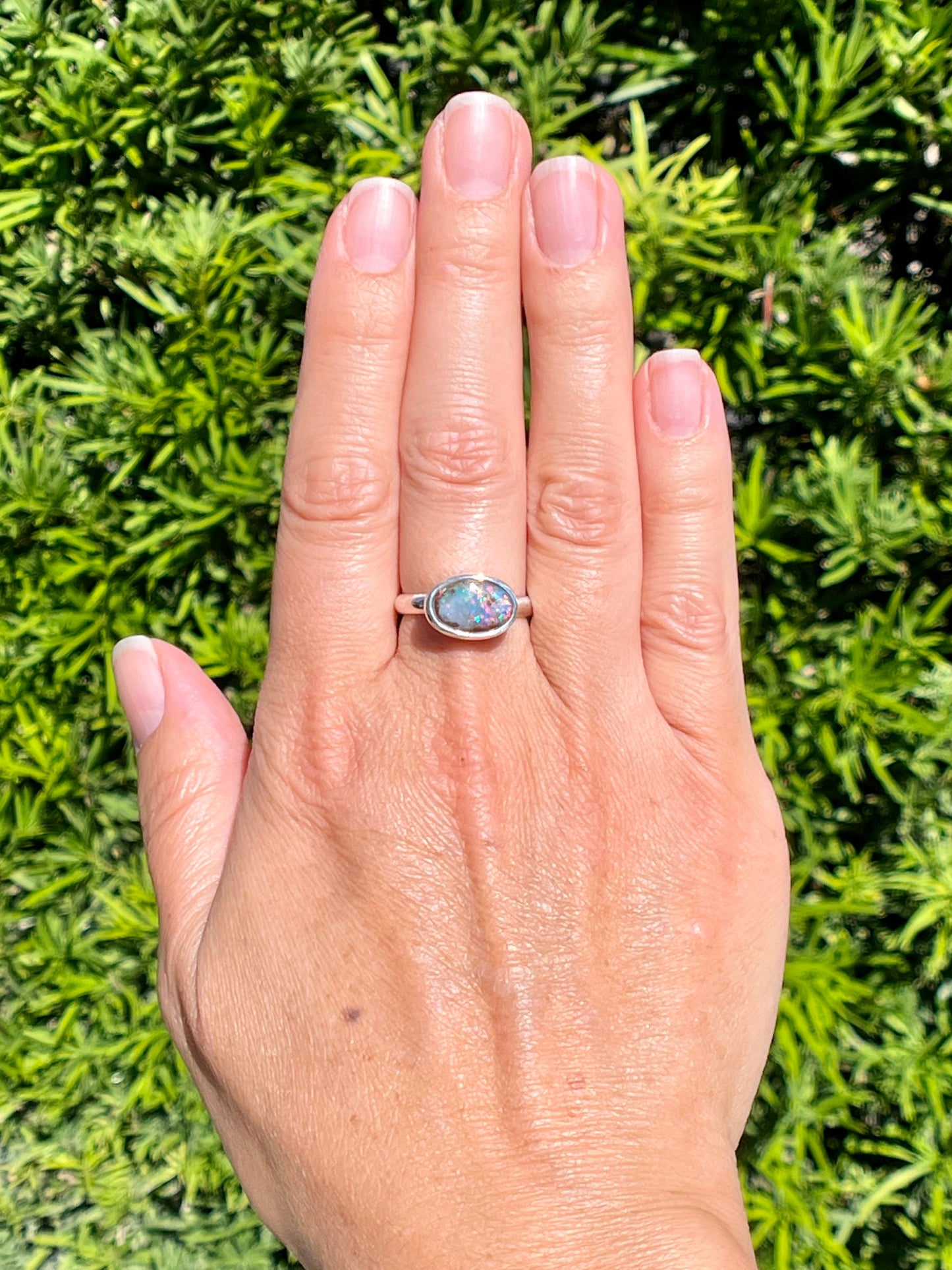 Christmas Rainbow Boulder Opal Ring