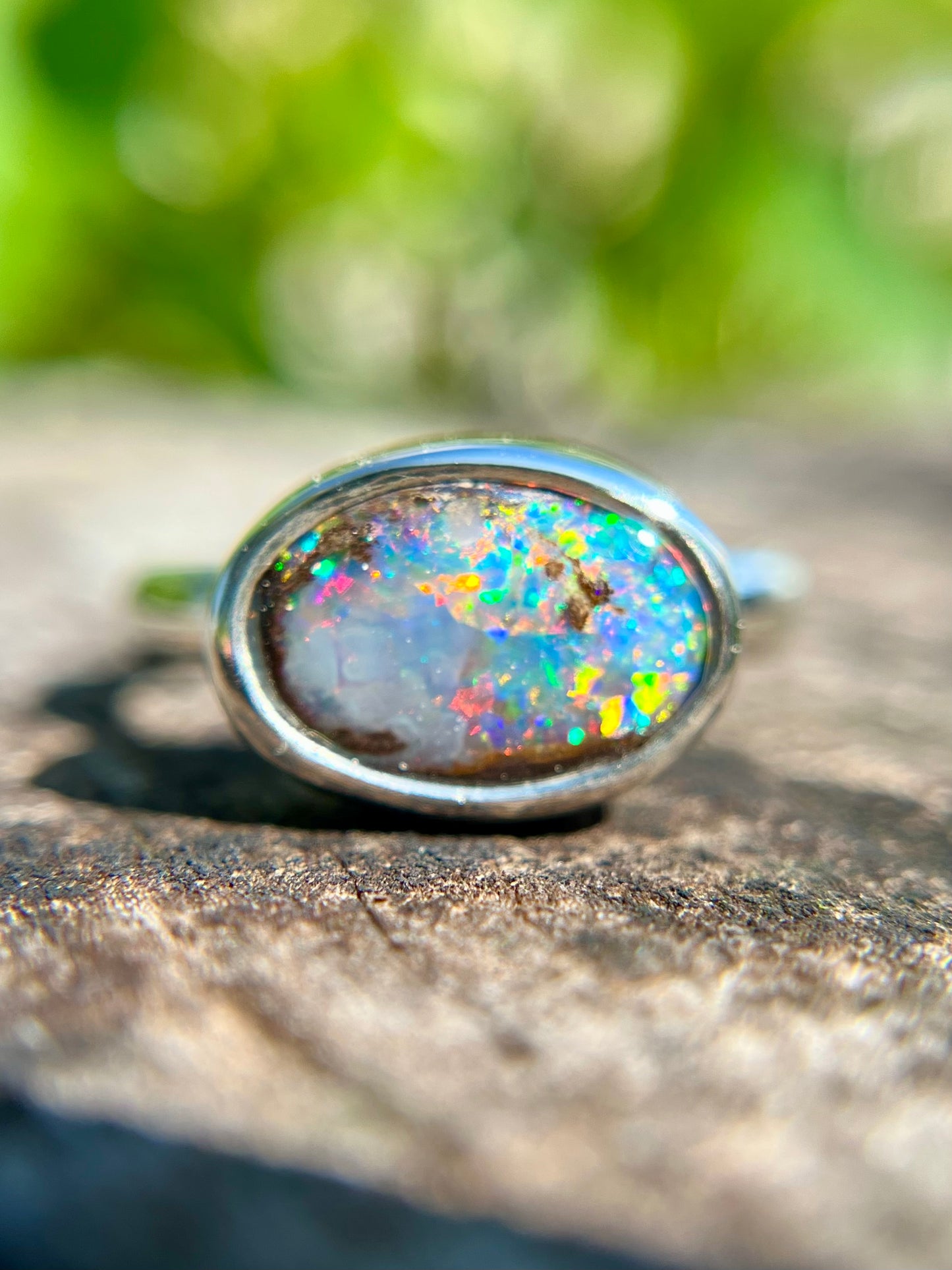 Christmas Rainbow Boulder Opal Ring