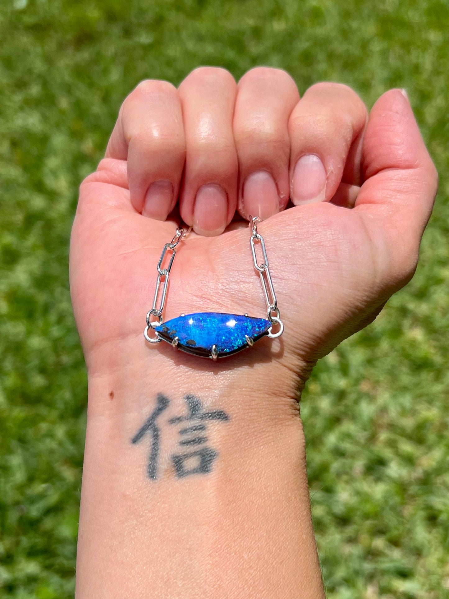 Stunning Blue Boulder Paperclip Necklace