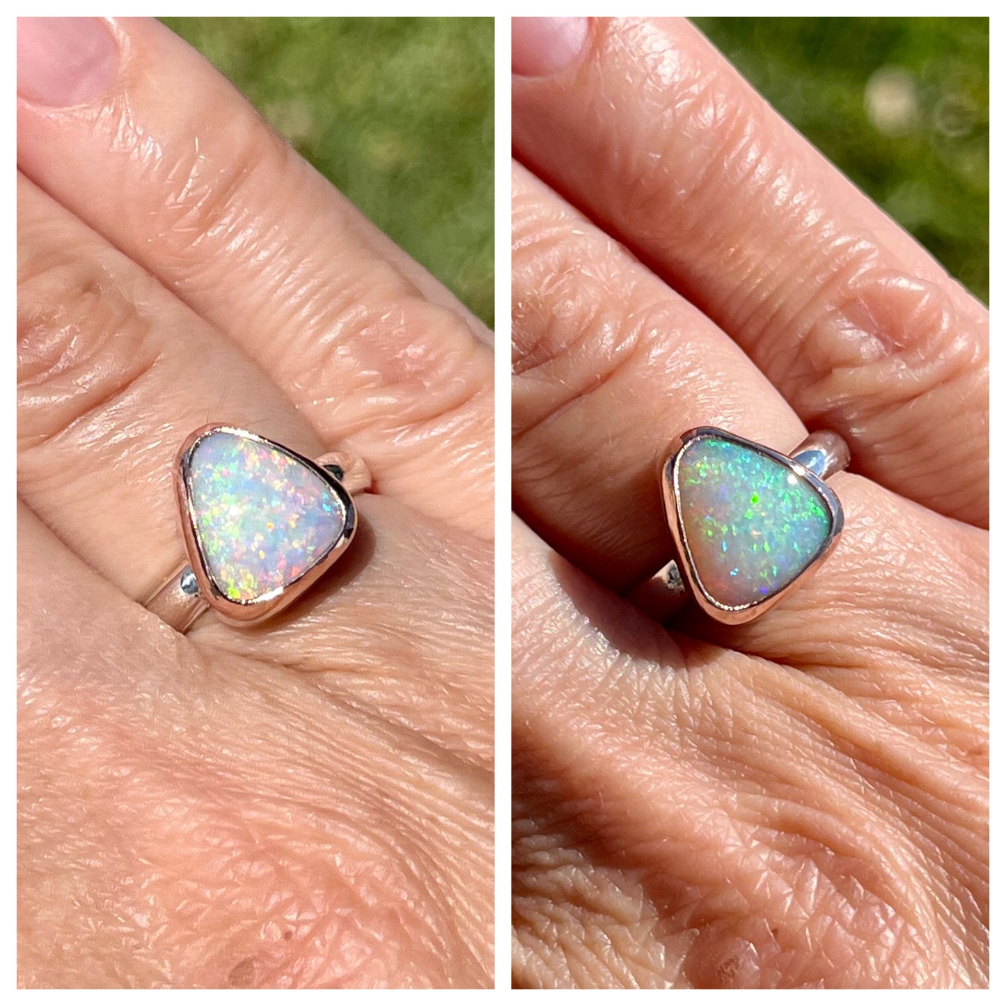 Chameleon Pipe Opal Ring Rose Gold & Silver