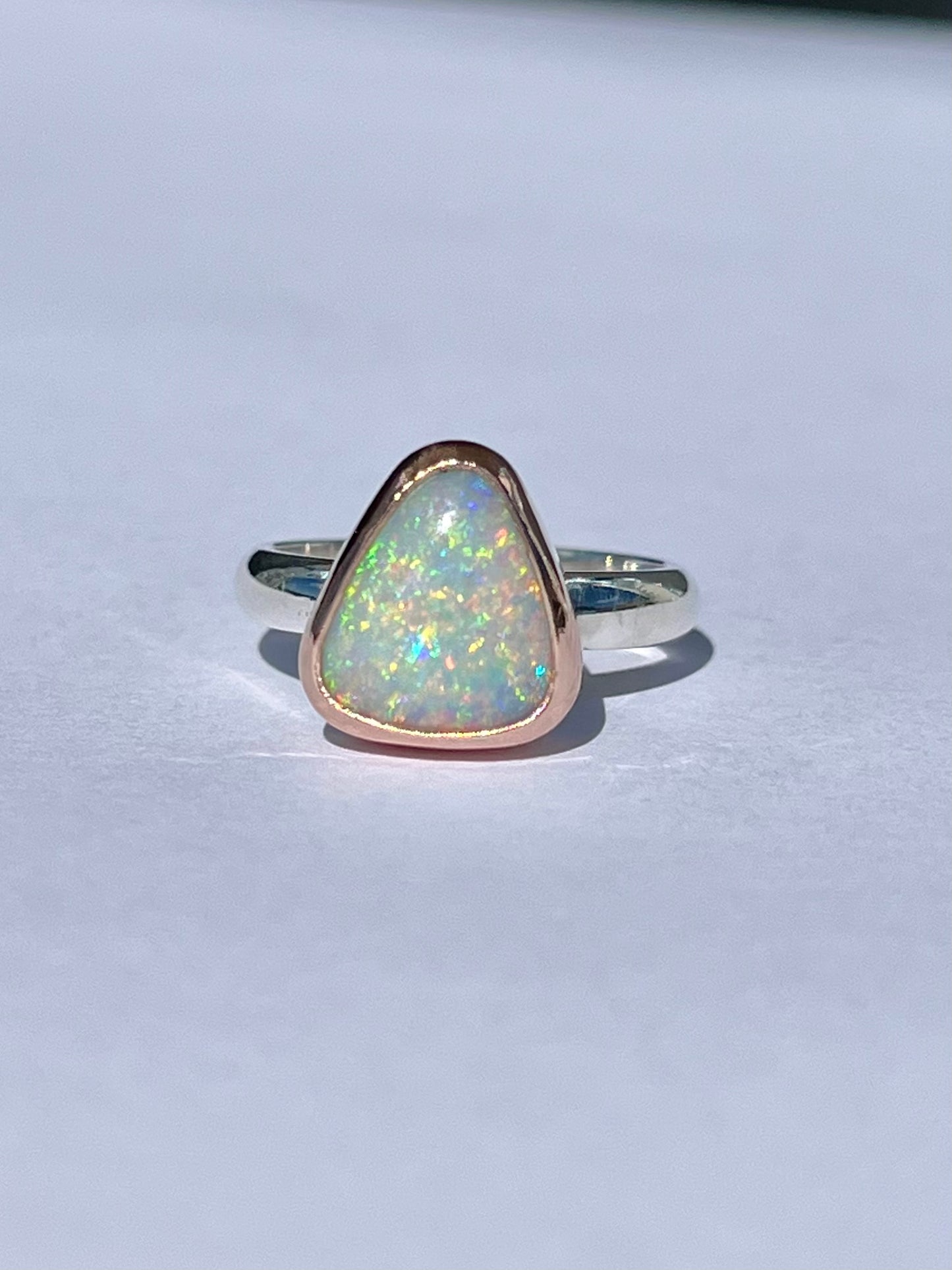 Chameleon Pipe Opal Ring Rose Gold & Silver